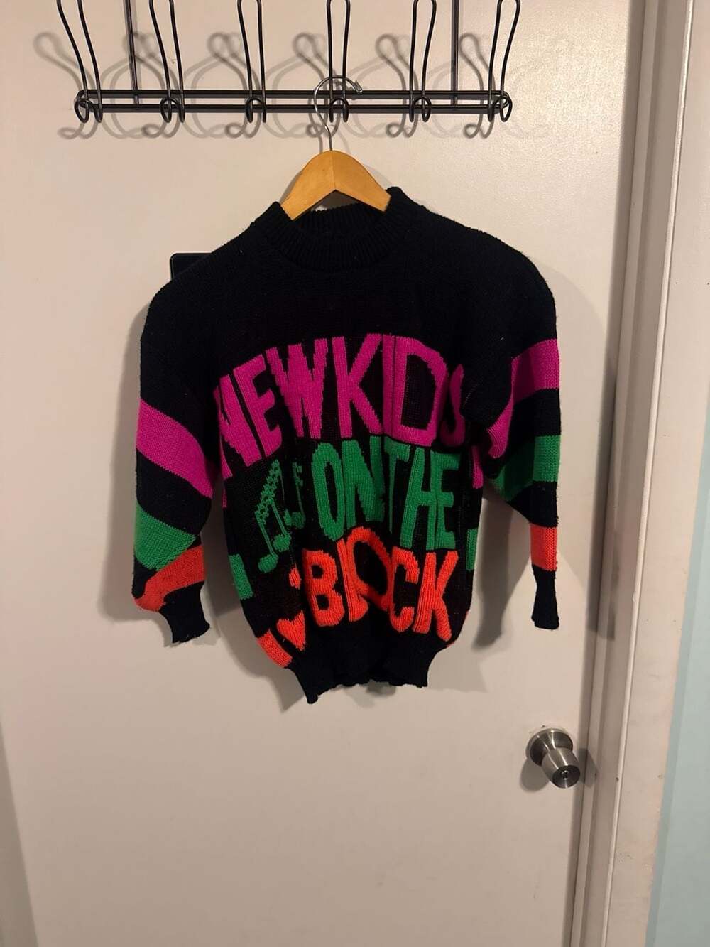 Vintage 1990 New Kids On The Block NKOTB Neon Musical Notes Knit Sweater